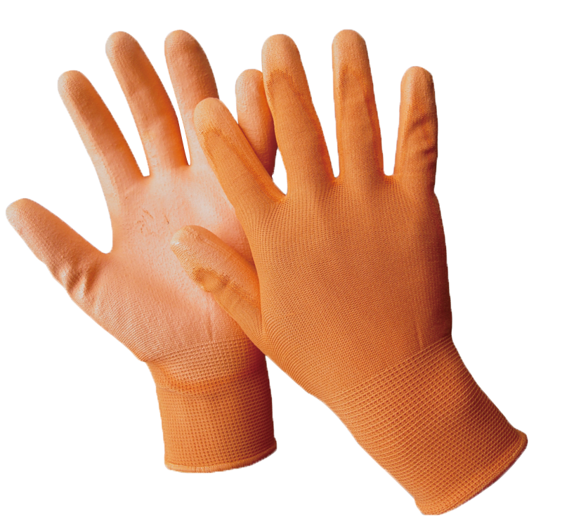 #1101OR   ORANGE PU DIPPED GLOVES